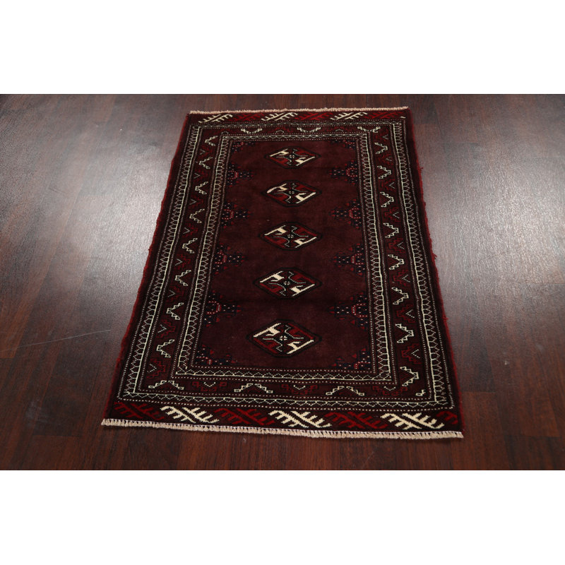 Tapis brun en laine noué à la main de conception unique 2 pi 9 po x 3 pi 10 po Zamo