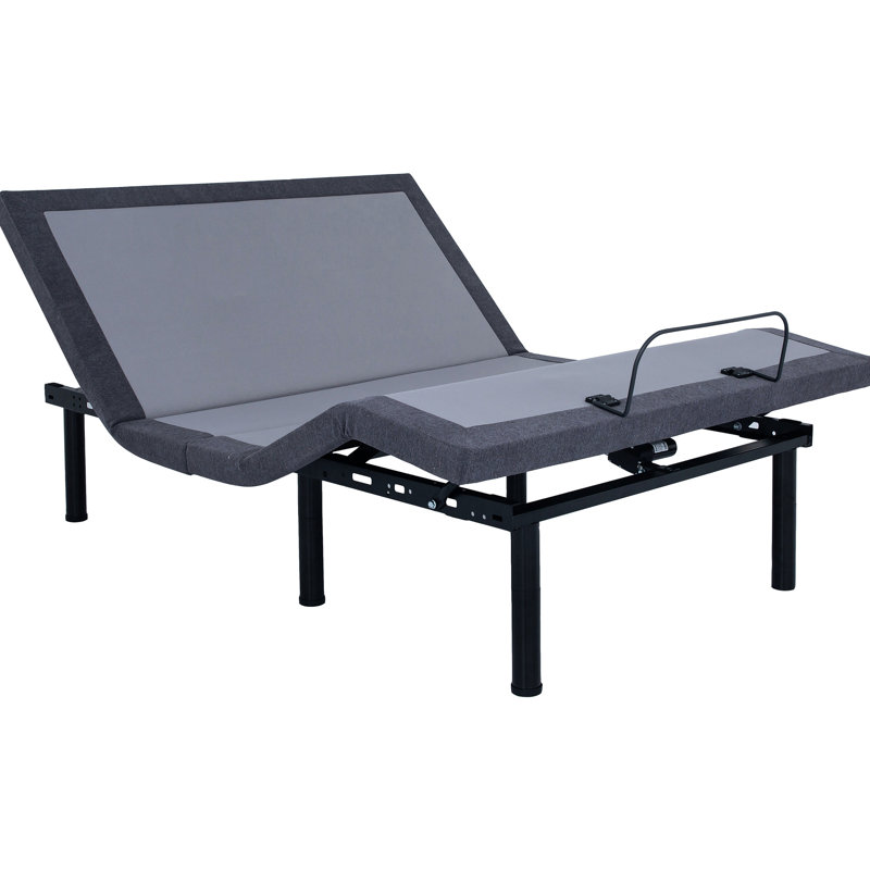 Base de lit simple très longue réglable, gris et noir, télécommande sans fil avec positions préréglées, gravité zéro, antisnore, massage pour la chambre à coucher, long, rails, finition noire, télécommande,
