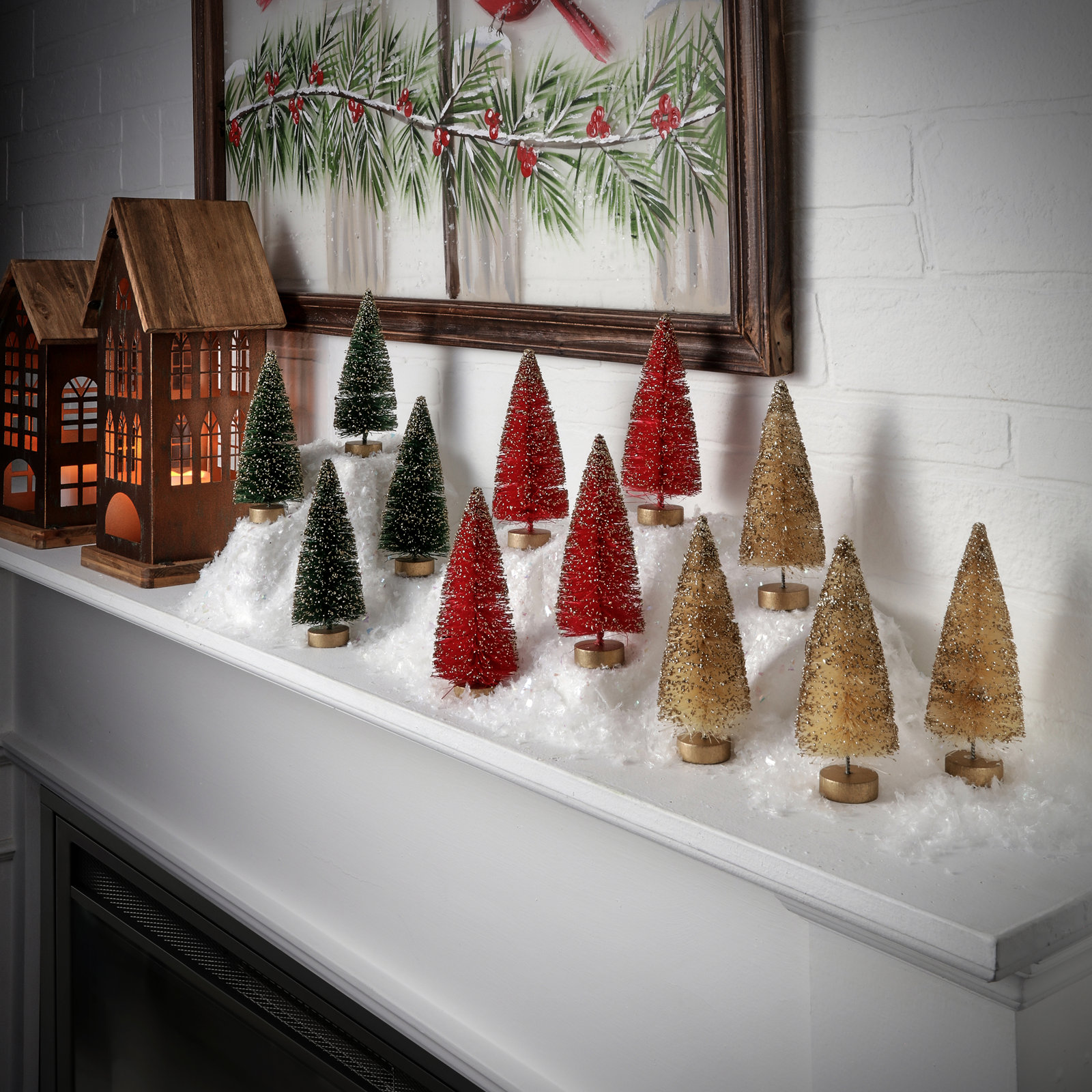 12-Piece Vintage Sisal Tabletop Tree Set, Ivory/Green/Red