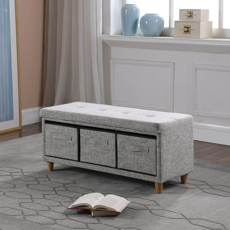 Banc touffeté en ardoise 17,5 po avec panier de rangement