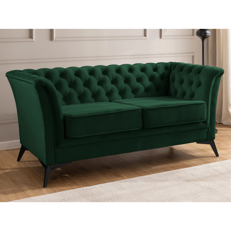 Whitby 2 Seater Velvet Loveseat, Bottle Green, Black