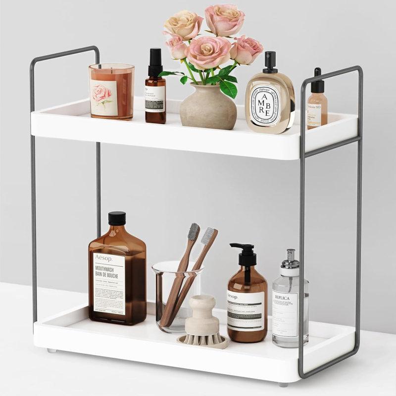 Support de comptoir de salle de bain blanc, support de comptoir de bar de cuisine pour comptoir de bar, support de maquillage et de coiffeuse et support de rangement pour produits pour la peau et les parfums (blanc et gris)