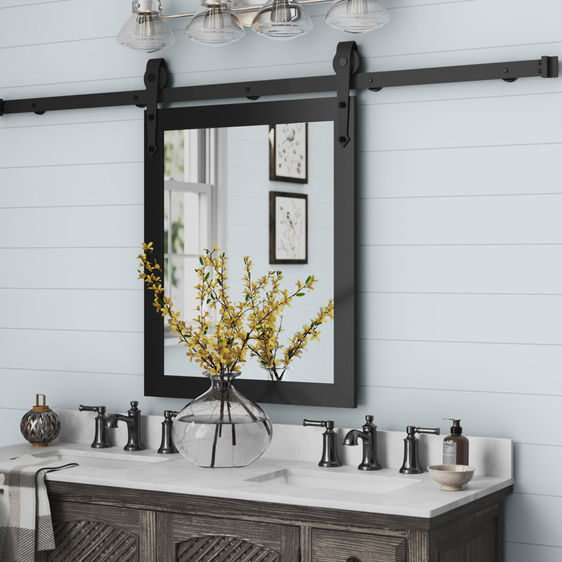 Neace Flat Mirror, 39" H x 33" W, Weathered White Barnwood