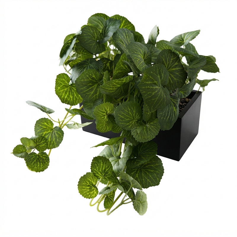Bégonia artificiel dans un pot à fleurs en bois