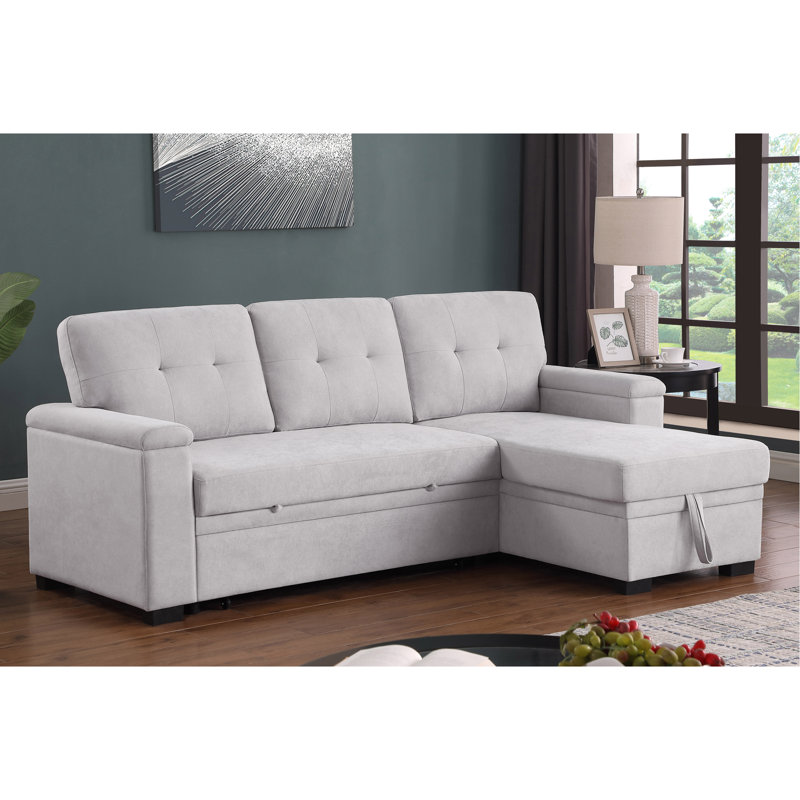 Canapé-lit modulaire réversible 85 po Lusy, Tissu gris clair
