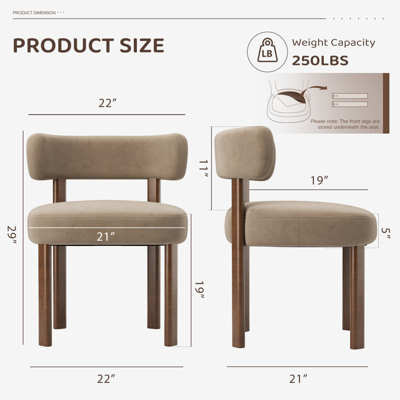 Chaise d'appoint rembourrée en bois massif, Kaki