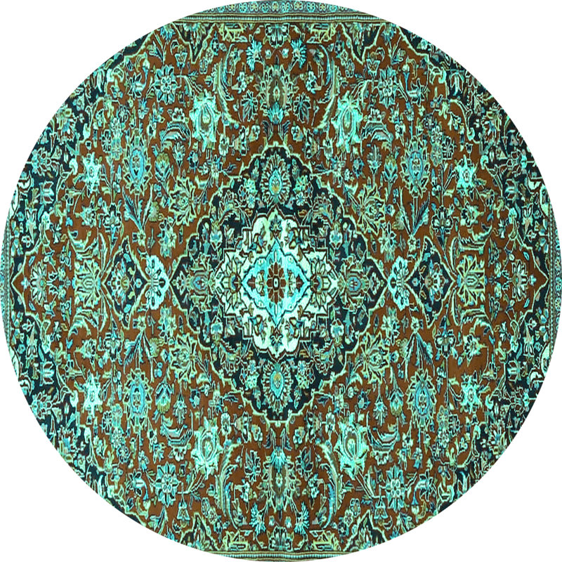 Tapis bleu sarcelle / brun, Rond 7 pi
