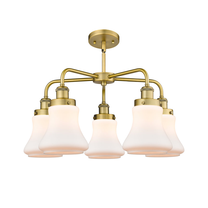 Lustre suspendu 5 lumières 24 po Bhanupriya, Blanc mat, Laiton brossé