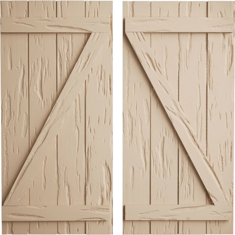 Volets rustiques en bois à quatre planches, H 24 po x l 22 po x P 1 po, Texture cyprès Pecky / brun clair apprêté, 22"
