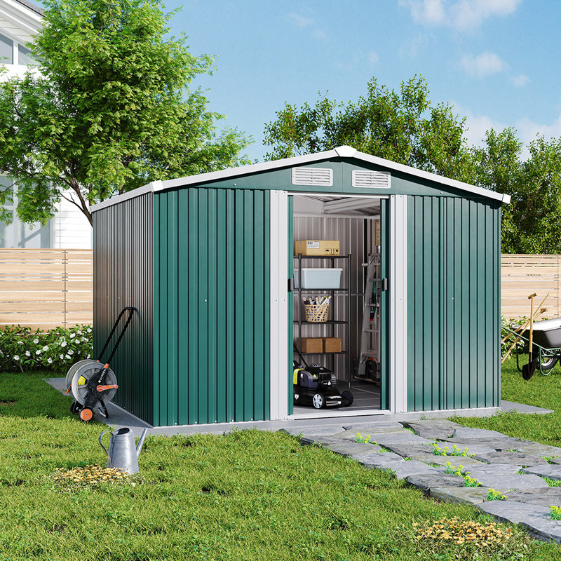Metal Tool Shed with Pitched Roof – Dark Green