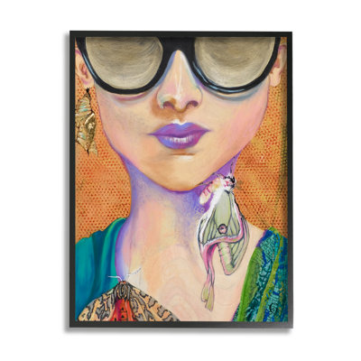 " Woman Wearing Butterfly Insect Jewelry Sunglasses " by Stacy Gresell Painting Print