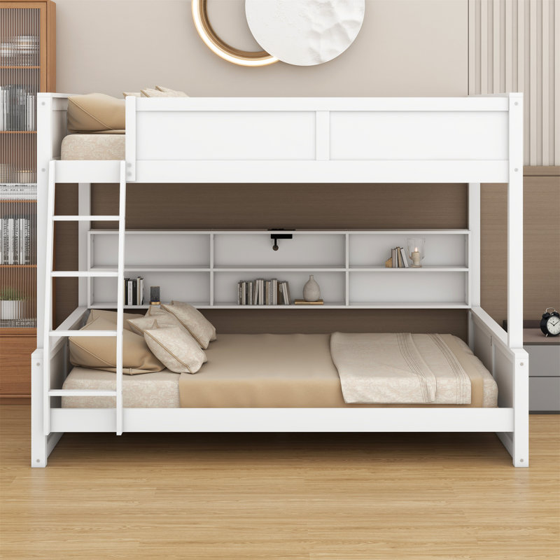 Bunk Bed With Storage Cabinets And USB Ports, Full XL over Queen, Antique White