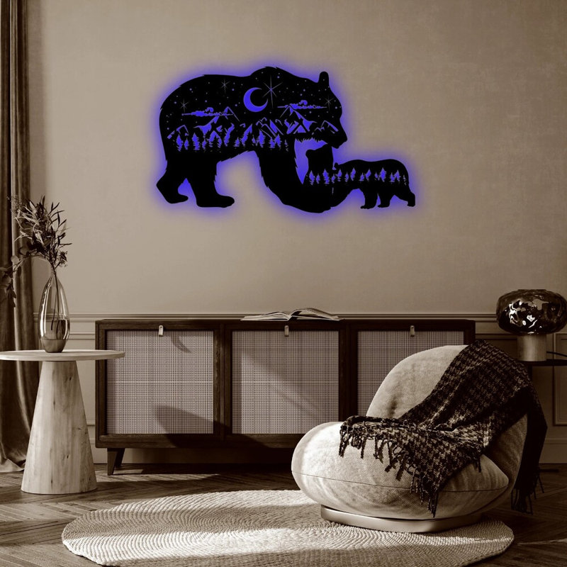 Bear Family Metal Wall Art - Wildlife Nature Decor - Forest Bear Silhouette Design - Rustic Cabin Lodge Wall Hanging - Modern Industrial Metal Sculpture - Outdoor Indoor Home Decor - Large Statement Art Piece