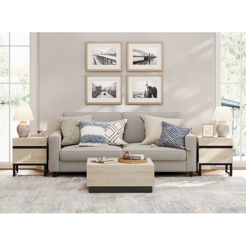 Table de bout avec 2 tiroirs Lovett, Beige