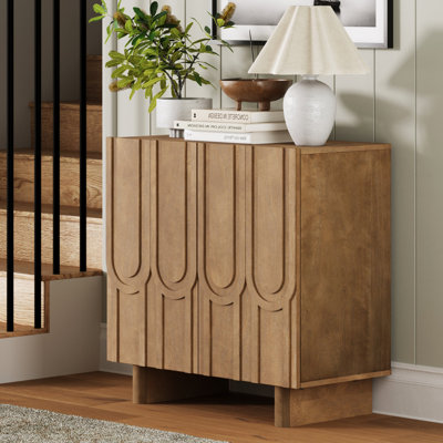 Vintage Buffet Cabinet Credenza With Geometric Carved Doors