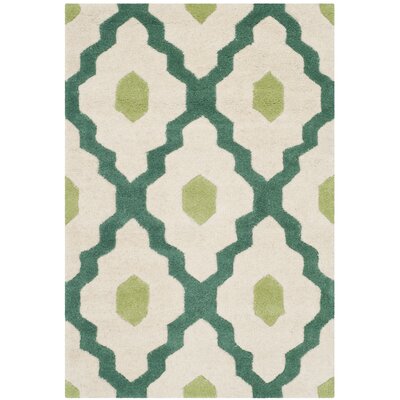 Carolene Geometric Hand-Tufted Wool Ivory/Teal Area Rug -  Winston Porter, 57172F92D2E64F2EA2C19D2E2BAF5FE1