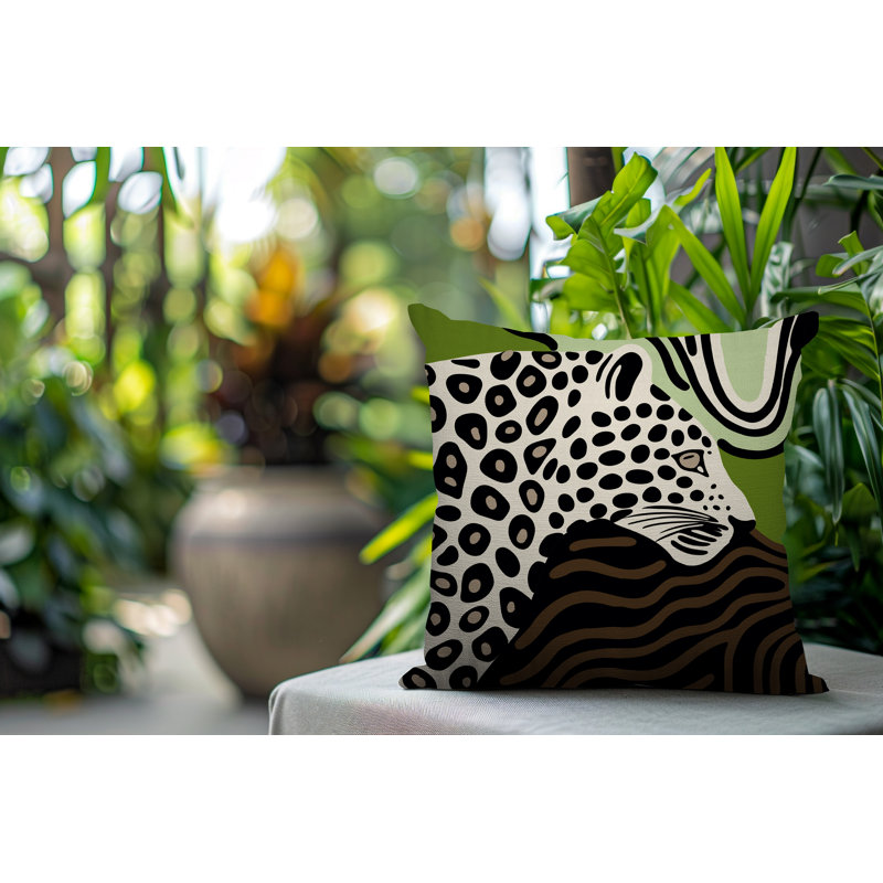 Oreiller carré réversible intérieur / extérieur Shiel Leopard, Chartreuse, Carré 20 po