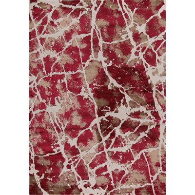 Tapis oriental rouge transitionnel abstrait 3 x 5