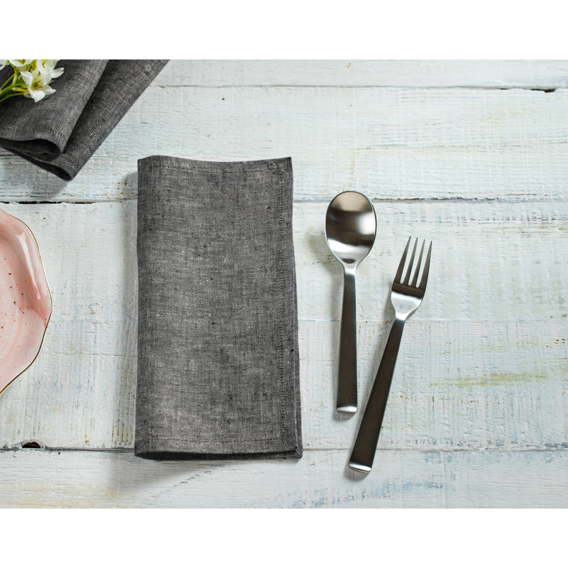 100% Pure Linen Cocktail Napkins - Athena, Charcoal Grey