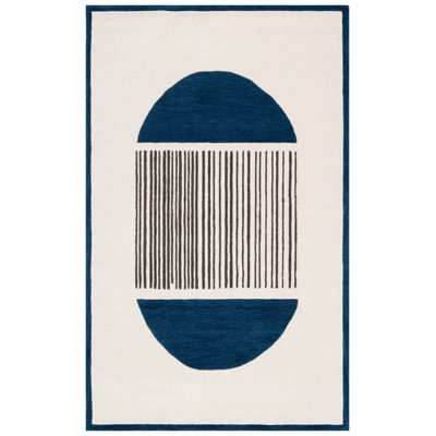 Athelstan Rodeo Drive Hand Tufted Wool/Cotton Abstract Rug in Navy/Ivory