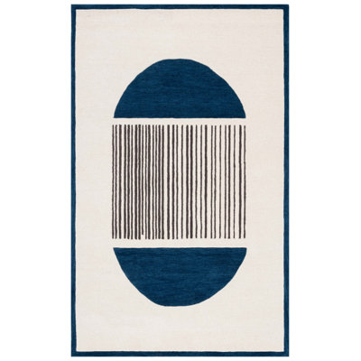 Tapis bleu marine / ivoire en laine / coton touffeté à la main Athelistan Rodeo Drive