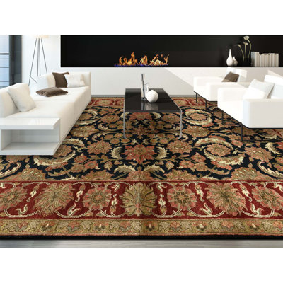 Hand Knotted Wool Oriental Area Rug in Blue And Red