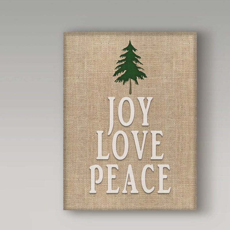 « joy love paix », art textuel sur toile tendue, H 19 po x l 14 po x P 2 po