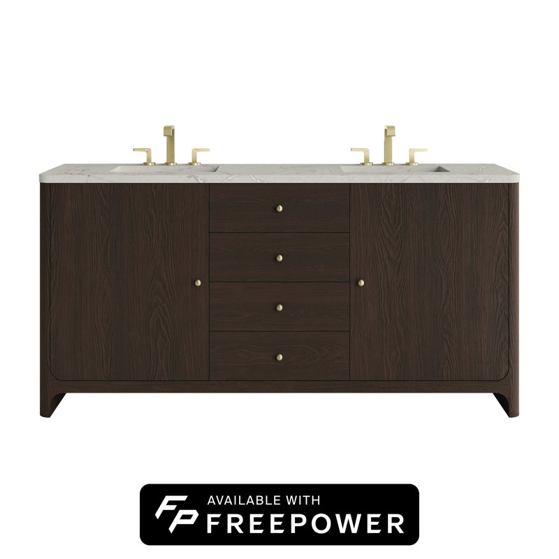 Gracyn 72"W Double Vanity W/ Freepower Wireless Charger, Sable, Victorian Silver