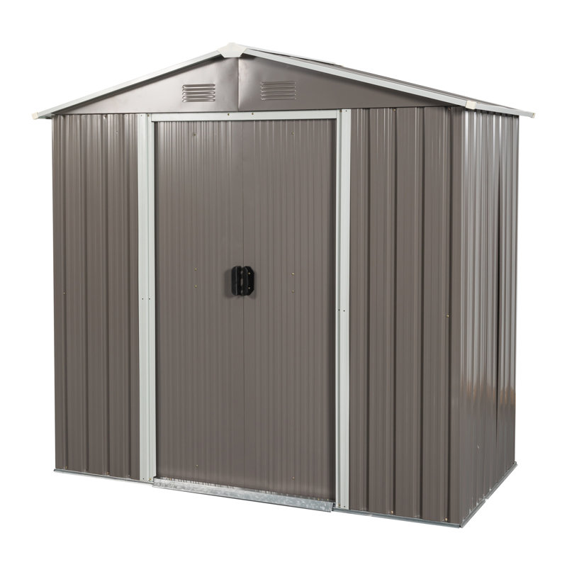 8Ft X 4Ft Metal Shed With Galvanized Foundation And Shelf, Gray Storage Structure Easy Build,, Gray