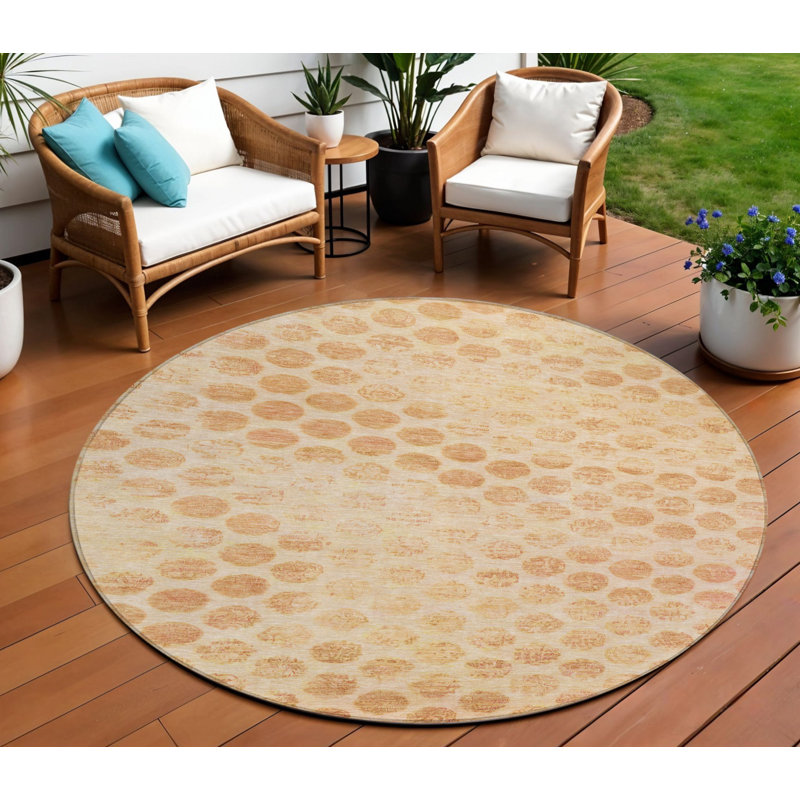 Tapis extérieur lavable à pois rond 8 pi pêche et rouille