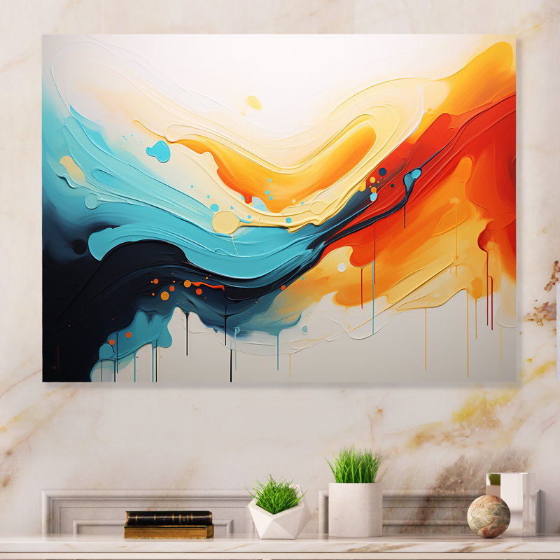 «Yellow Fractal Paint Wave Expression 2», art mural abstrait en métal MT134513, H 30 po x l 40 po x P 1,5 po