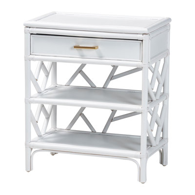 Bali & Pari Daina Natural Rattan Nightstand With Drawer And Open Shelves– Coastal Bedside Table With Geometric Design by Bay Isle Home