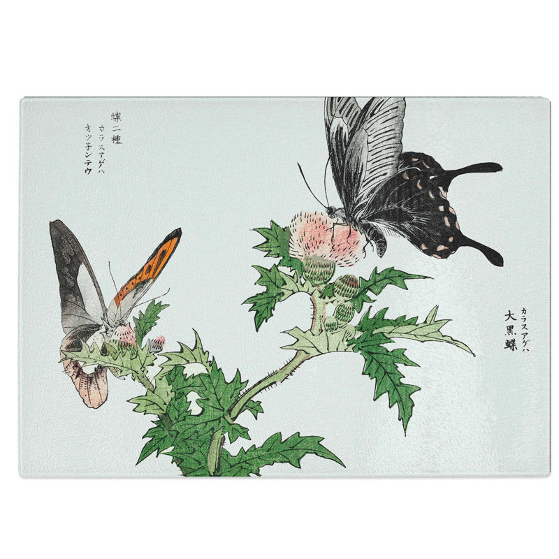 Tempered Glass Butterflies on Thistles Chopping Board, 39 cm W x 28.5 cm L