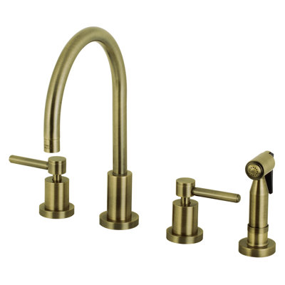 Kingston Brass Concord Double-Handle 4-Hole Widespread Kitchen Faucet with Brass Sprayer
