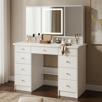 Jyotsna 9-Drawer Makeup Vanity with Mirror and Adjustable Lights 