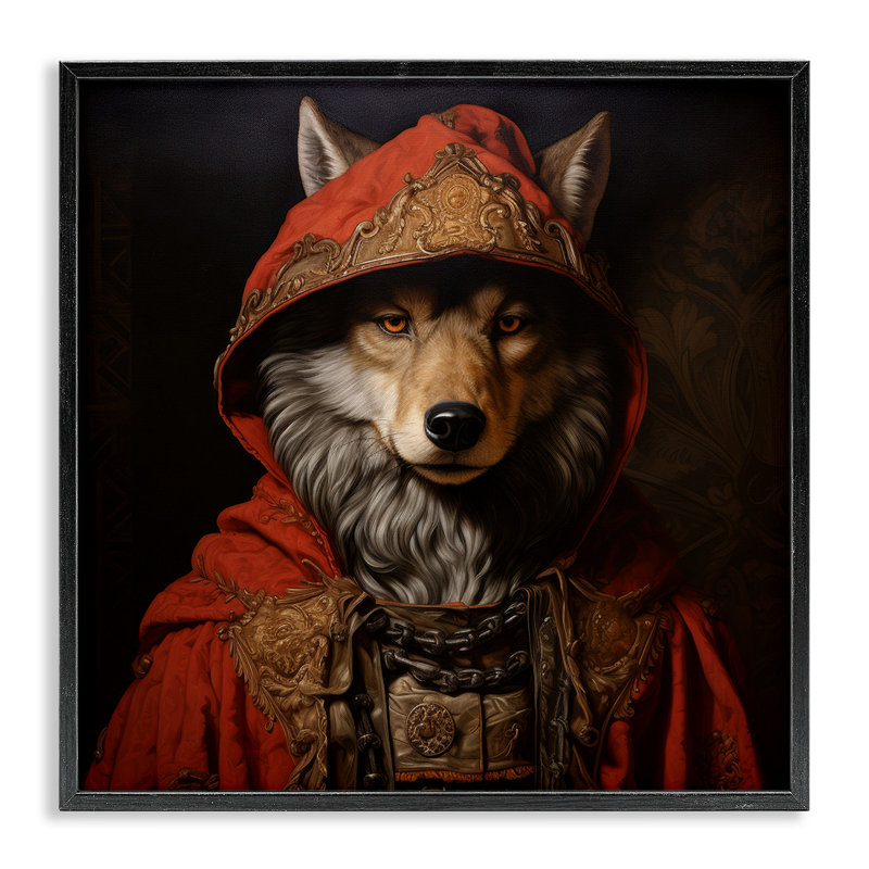 Loup avec giclée rouge, art numérique par Lazar Studio, H 12 po x l 12 po, Giclée encadrée noir minuit