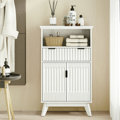 Storage Cabinet With Doors And Drawers, Solid Wood Legs