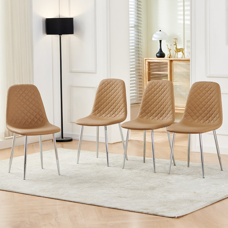 Wayland Modern Upholstered Faux Leather Dining Chair, Coffee, 4, Silver