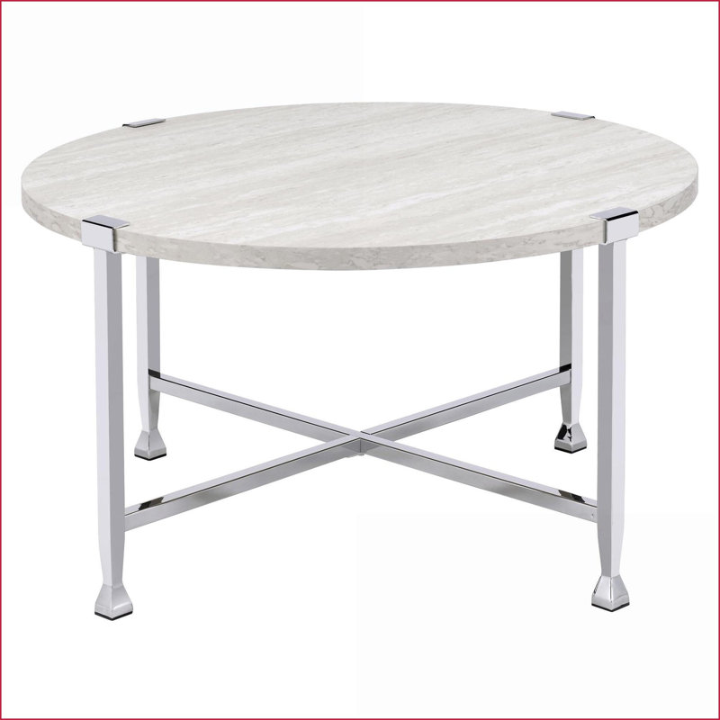 Chêne blanc Table basse ronde chromée - Centre de table minimaliste avec surface maximisée