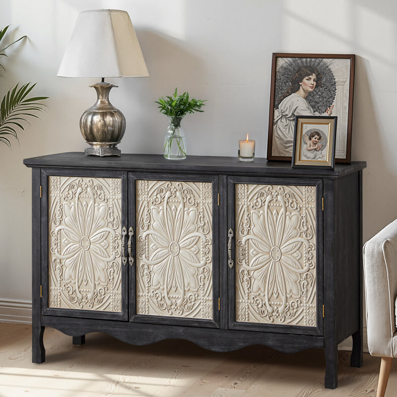 Irim Solid Wood Vintage Vibe Accent Cabinet, Black