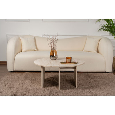 Table basse moderne, travertin, 35,4 po de diamètre x 16,1 po de hauteur | 100% panneau de particules enduit de mélamine, épaisseur: 0,7 po | Design élégant en marbre, parfait pour le salon ou le salon, élégant et durable