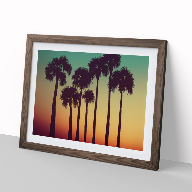 Sparkling Palm Trees - Framed Print, 25cm H x 34cm W x 2cm D, Walnut