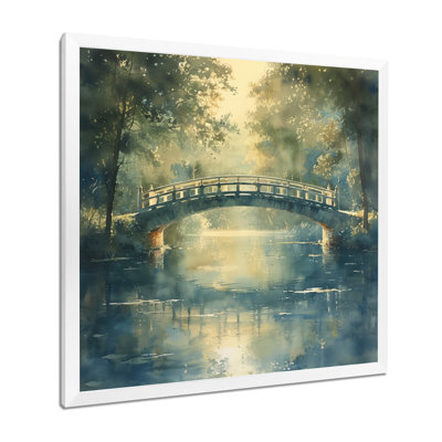Green Beige River Crossing Park Bridge I - Bridges Wall Art