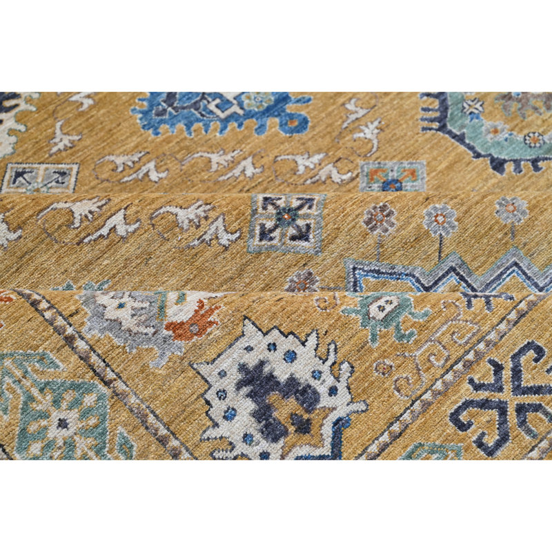 Hand Knotted Wool Area Rug in Gold