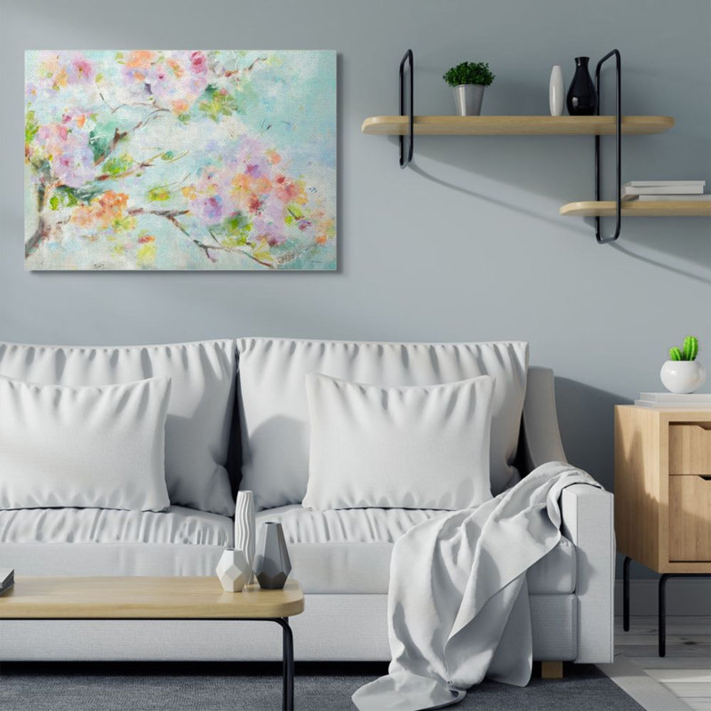Doux ressort floral - fleurs roses pastel - impression, 48" H x 36" W x 1.5" D, Toile tendue