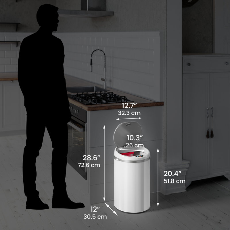 Stainless Steel 8 Gallon Motion Sensor Trash Can, Pearl White