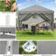 Tente à auvent escamotable 10 pi x 10 pi, pavillon de jardin commercial en tissu Oxford robuste avec 4 parois latérales amovibles, abri instantané imperméable et résistant aux rayons UV, piquets et sacs de sable, pour fêtes, foires commerciales, cour arrière (gris)-109236289-111044839