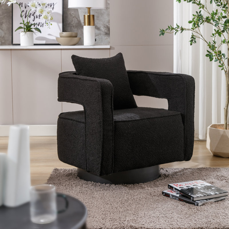 29 inches Wide  Swivel Barrel Chair, Black Boucle