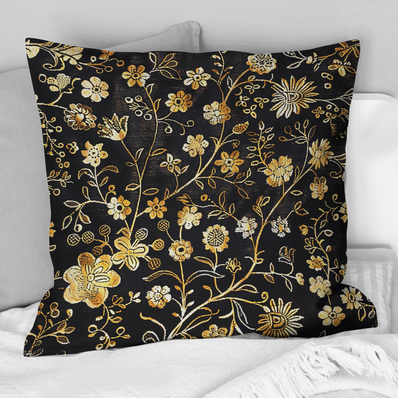 Motif de fleurs damassées dorées et délicates II - Damas, H 16 po x l 16 po, Carrée