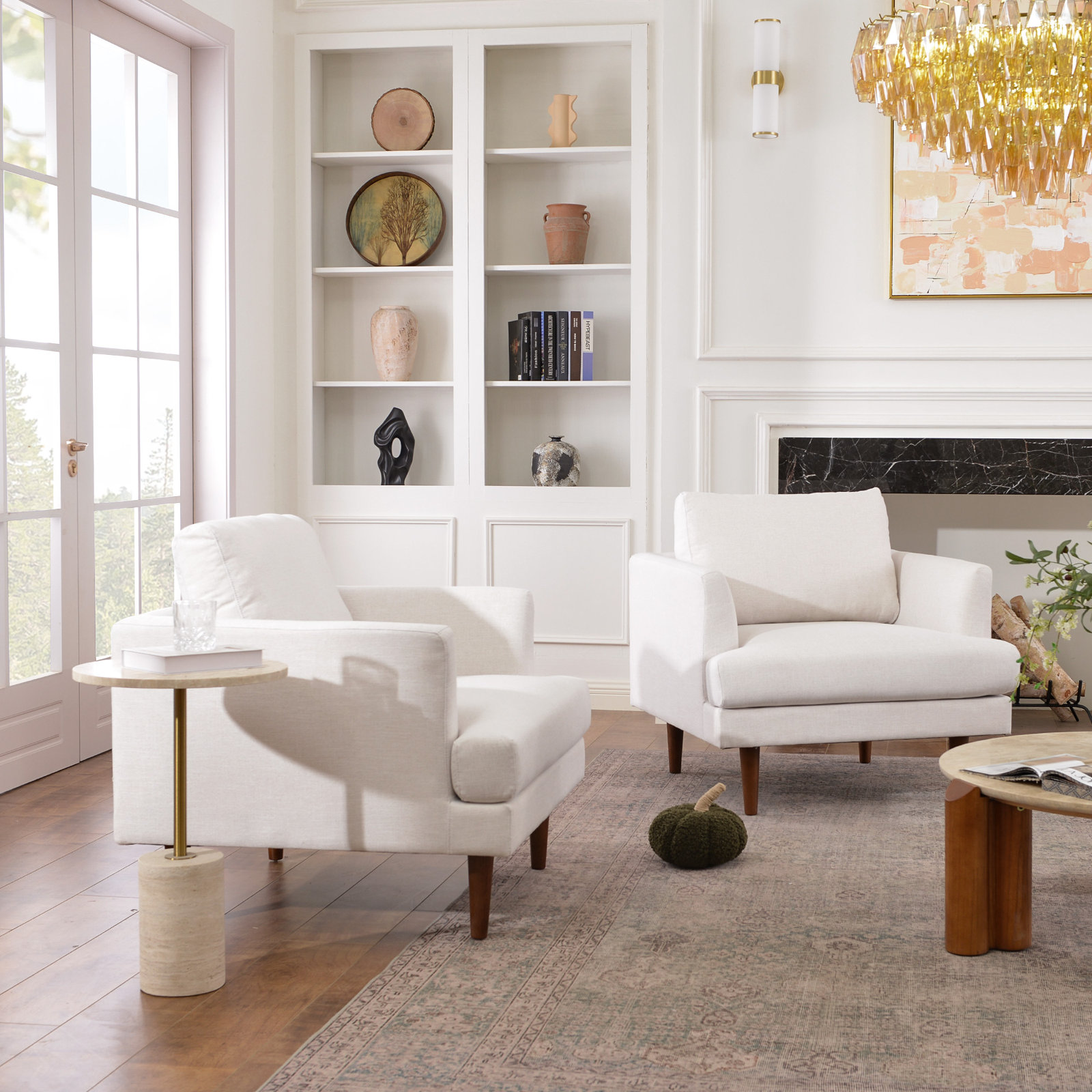 Miller Walnut Armchair, Ivory Linen Blend